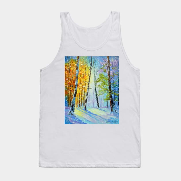 Morning snowfall in the forest Tank Top by OLHADARCHUKART